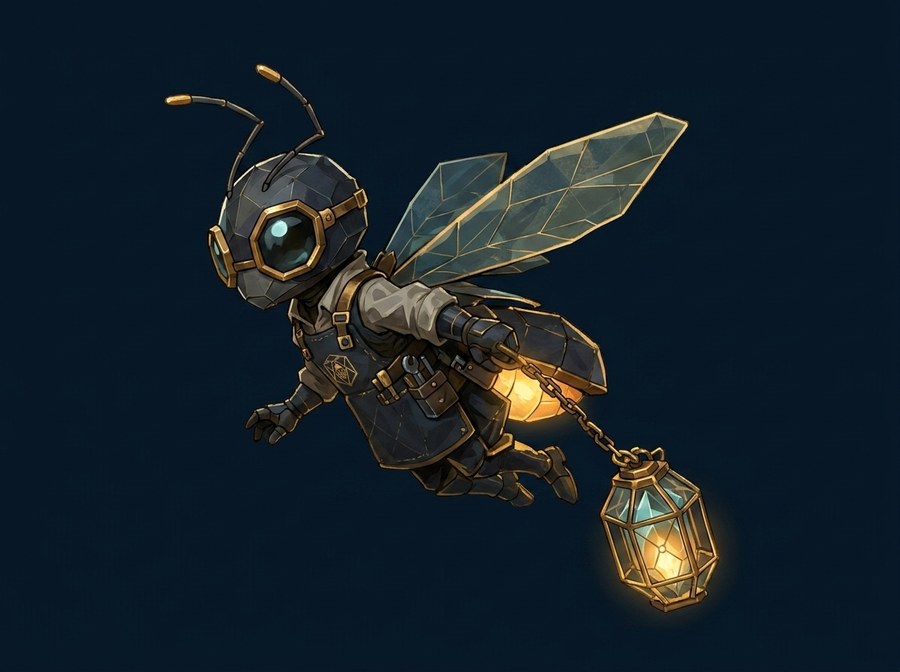 Glim in flight, lantern trailing a ribbon of light